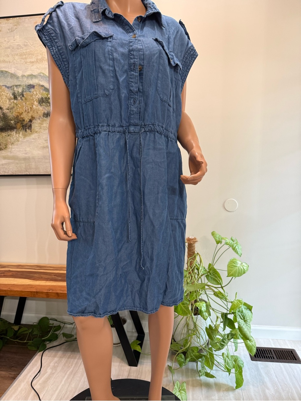 Time and Tru Blue lightweight Denim Midi Shirt Dress XXL nwot sleeveless